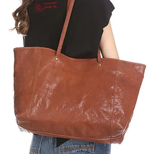 16" Womens Brown Leather Tote Bag Black Womens Handbag Shopper Bag Purse for Ladies
