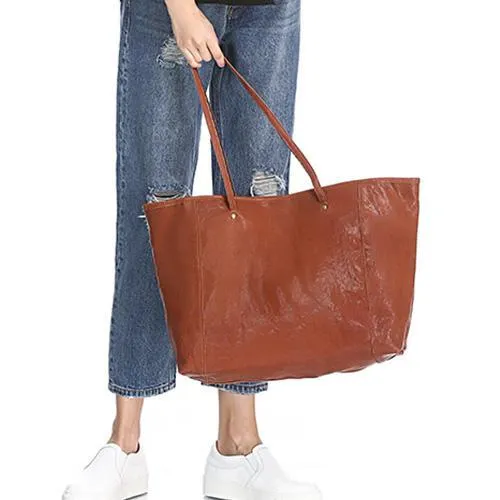 16" Womens Brown Leather Tote Bag Black Womens Handbag Shopper Bag Purse for Ladies