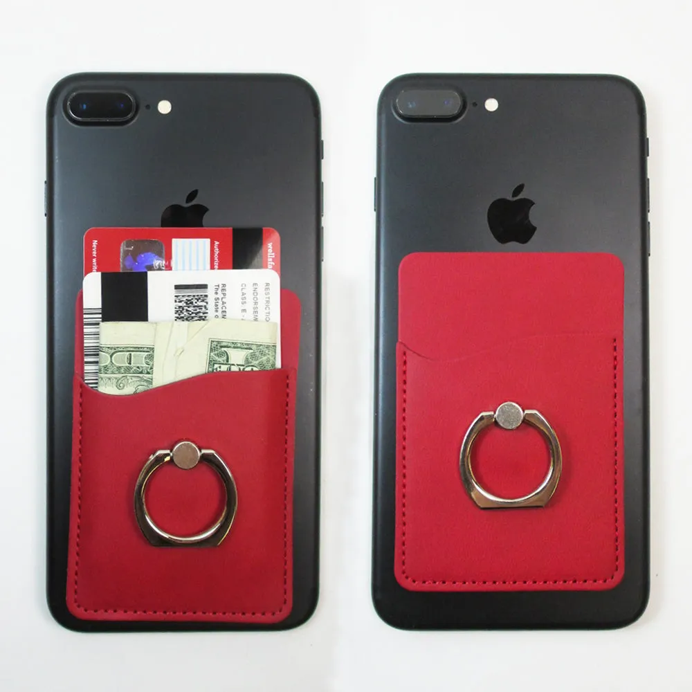2X Universal Credit Card ID Holders Adhesive Wallet Phone Finger Ring Stand Slim