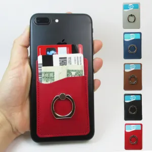 2X Universal Credit Card ID Holders Adhesive Wallet Phone Finger Ring Stand Slim