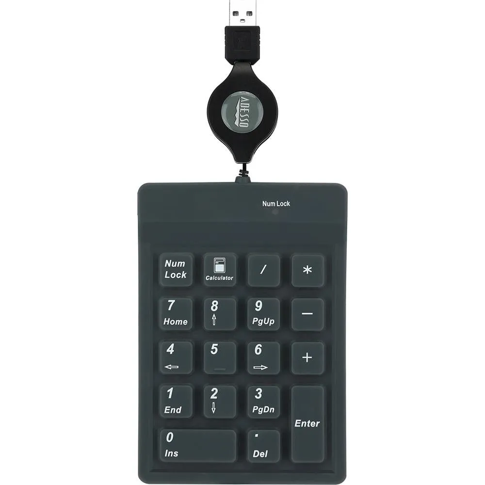 Adesso 18 Key USB Waterproof Numeric Keypad with Retractable Cable