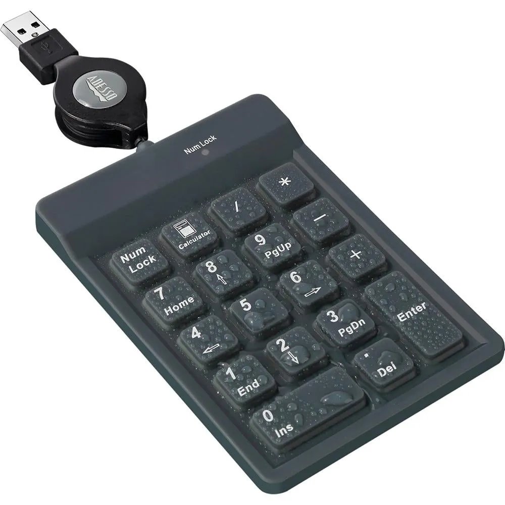 Adesso 18 Key USB Waterproof Numeric Keypad with Retractable Cable