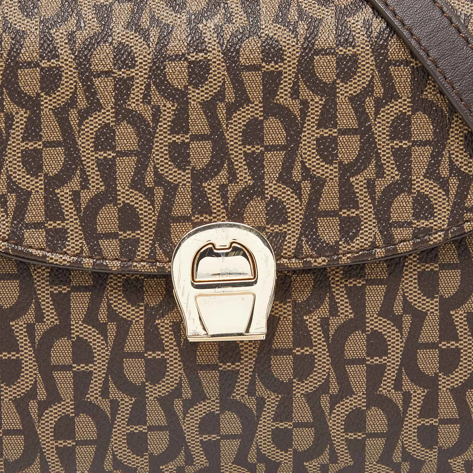 AIGNER Brown Coated Canvas and Leather Crossbody Bag