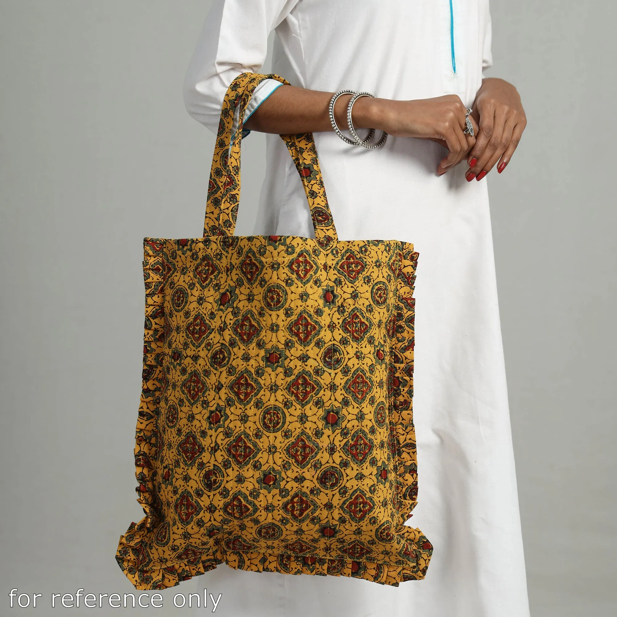Beige - Handcrafted Cotton Frill Jhola Bag 11