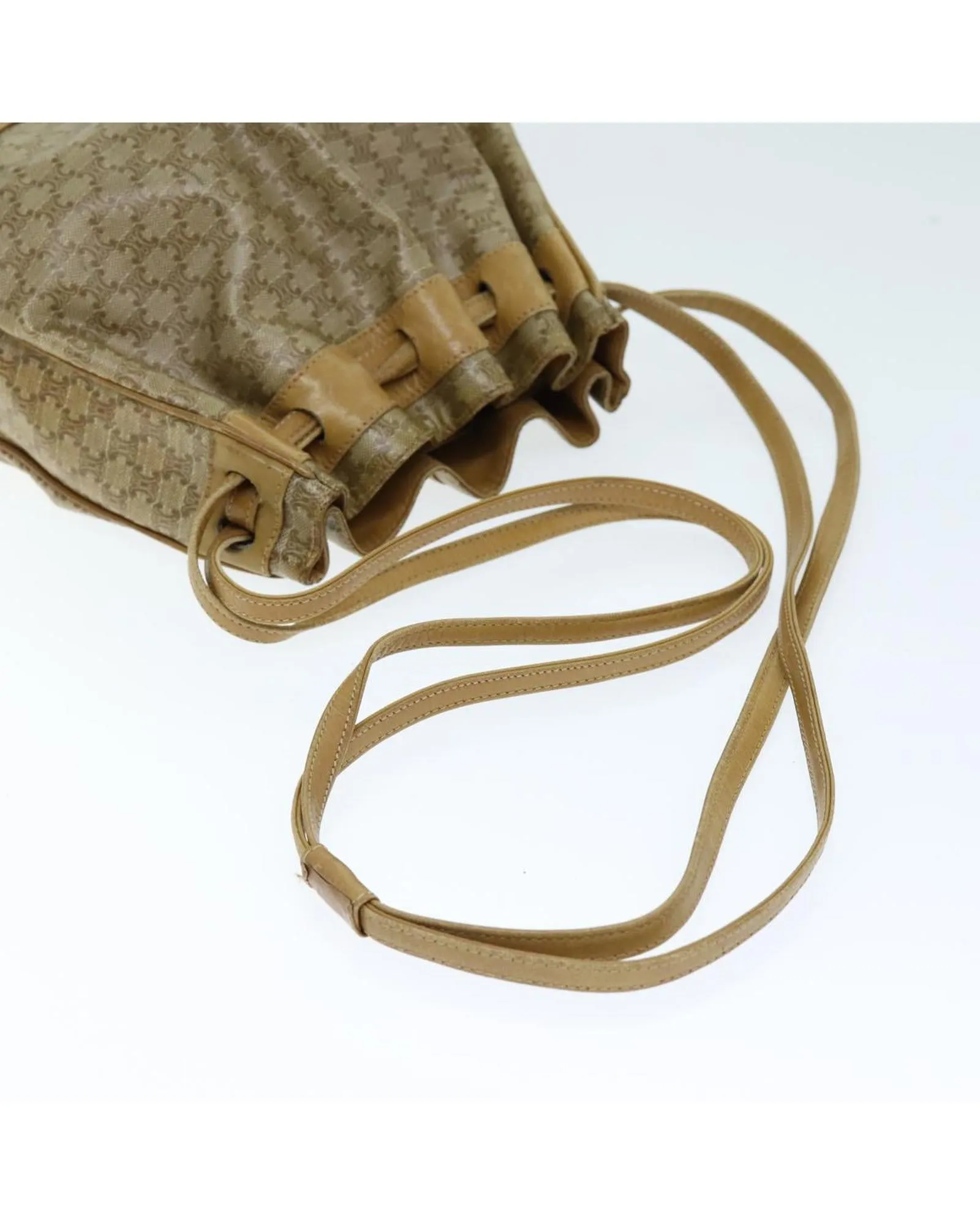 Beige Macadam Canvas Shoulder Bag with Shoulder Drop