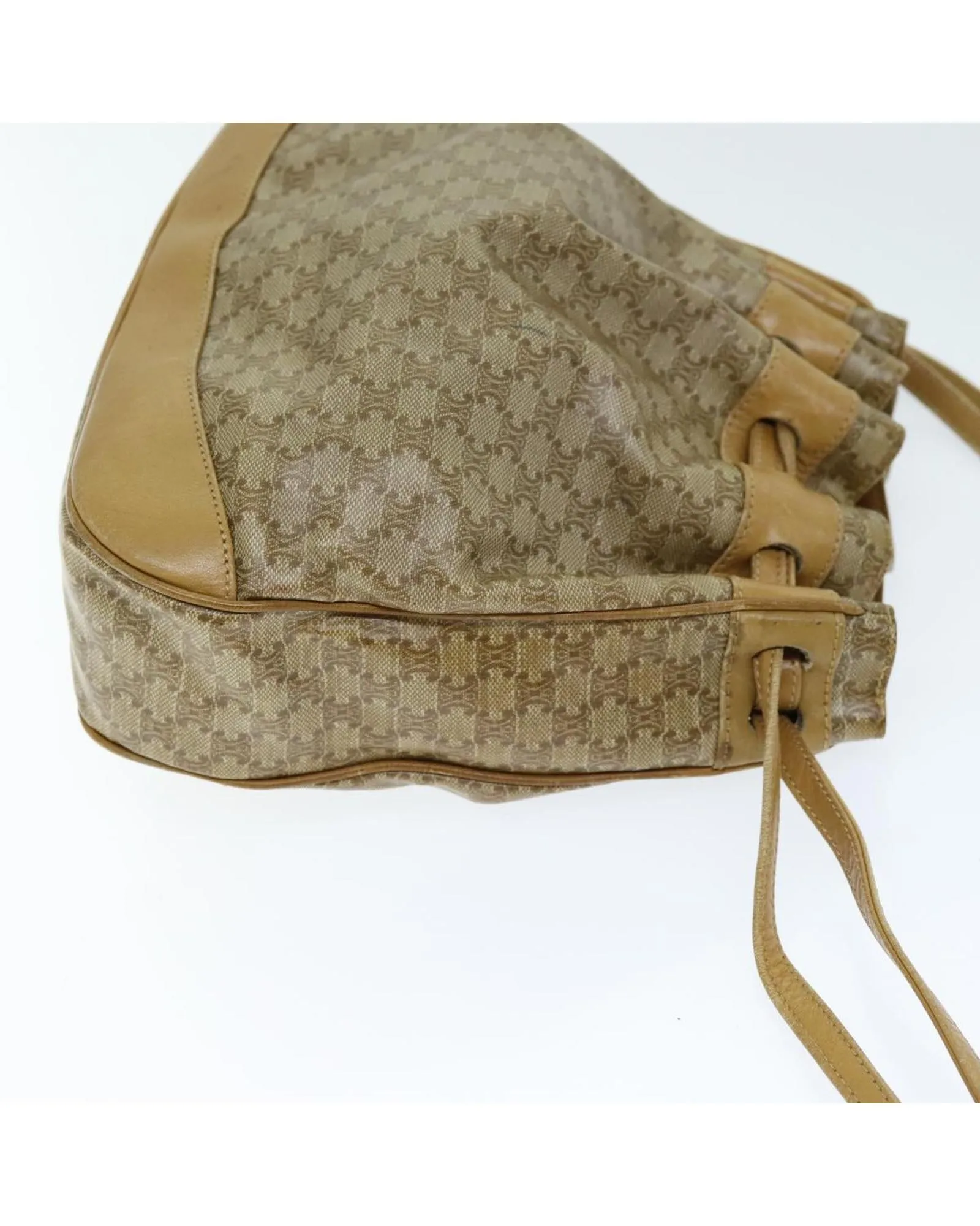 Beige Macadam Canvas Shoulder Bag with Shoulder Drop