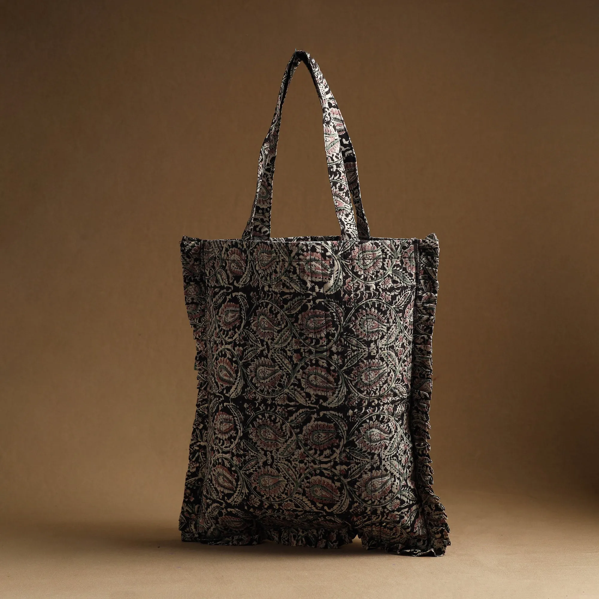 Black - Handcrafted Cotton Frill Jhola Bag 33