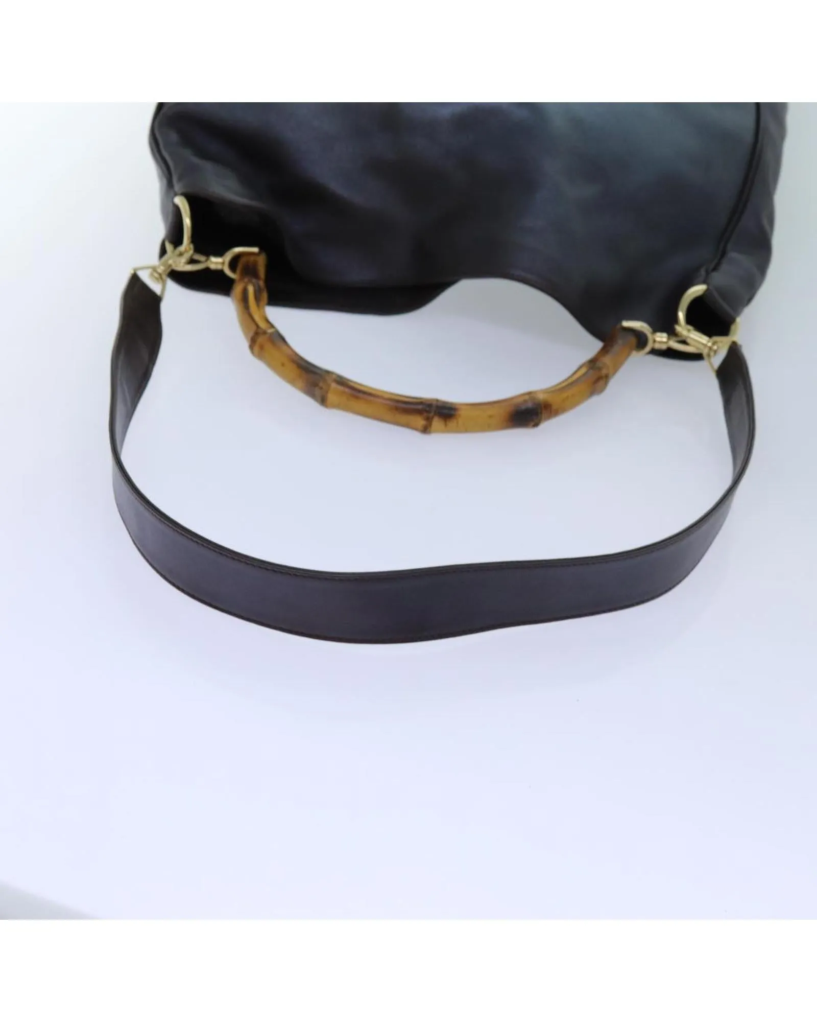 Brown Leather Shoulder Bag with Bamboo Accents
