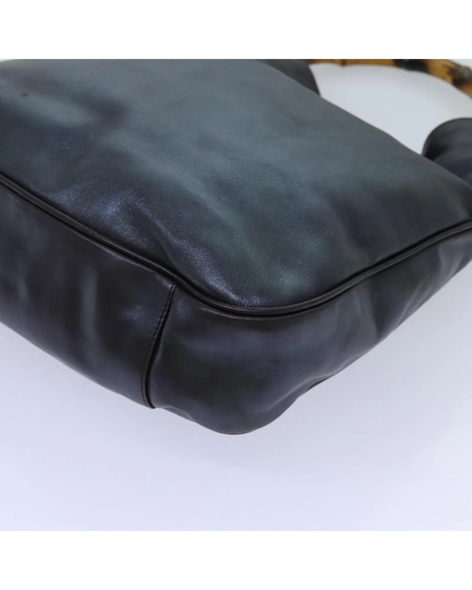 Brown Leather Shoulder Bag with Bamboo Accents