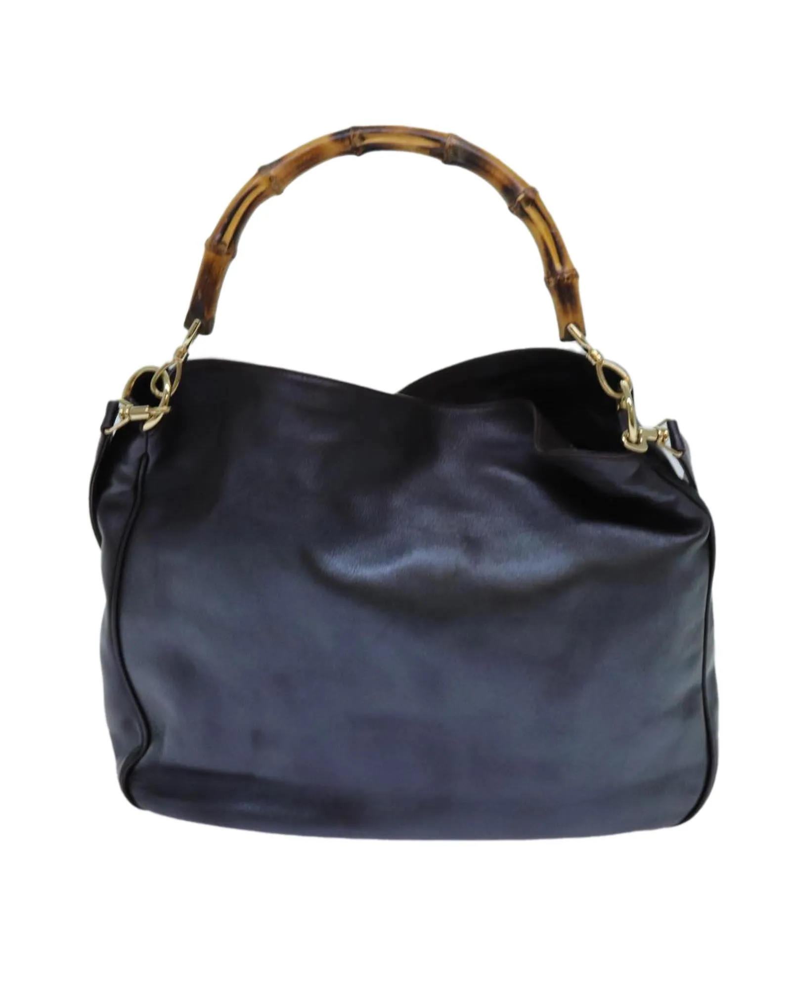 Brown Leather Shoulder Bag with Bamboo Accents
