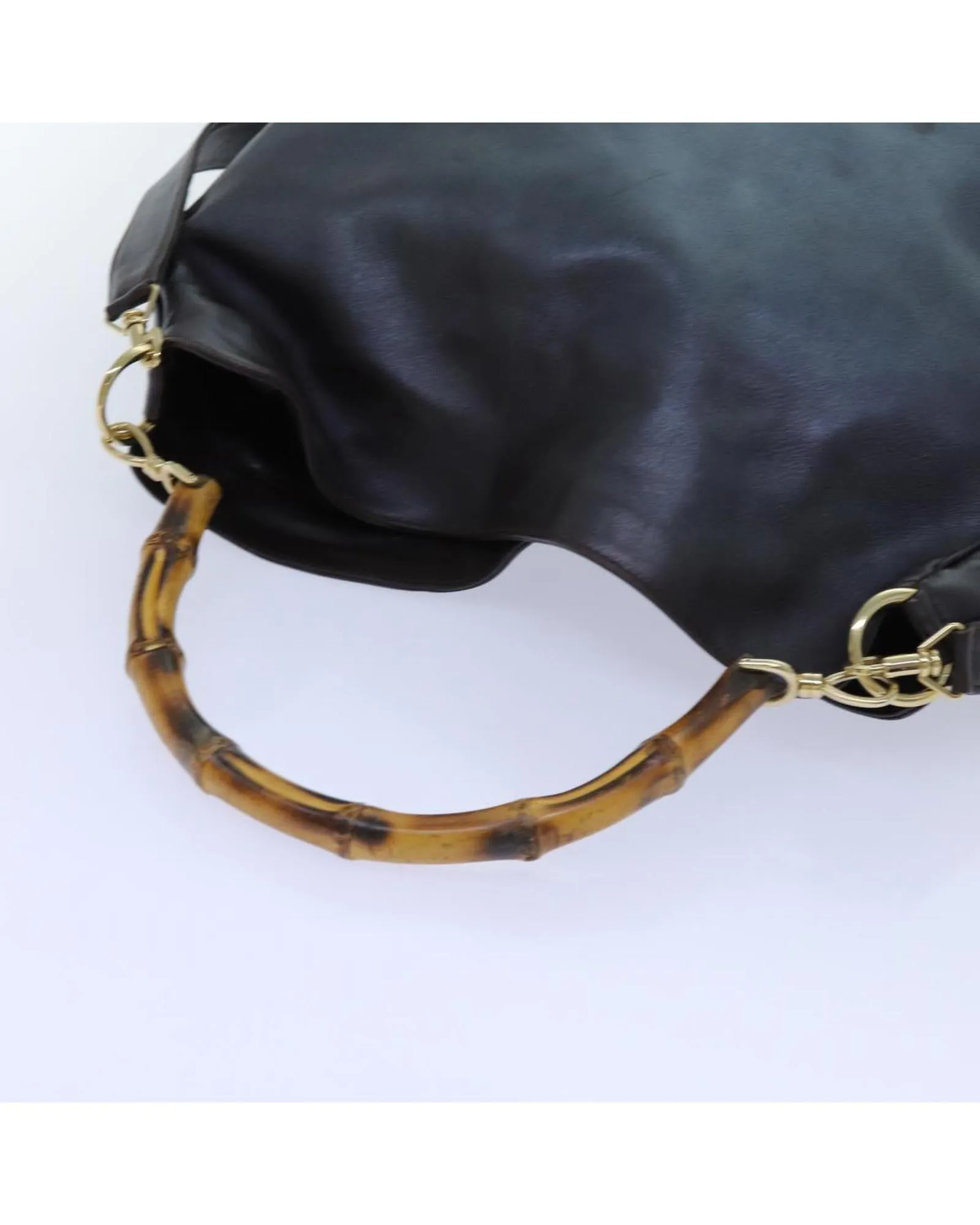 Brown Leather Shoulder Bag with Bamboo Accents