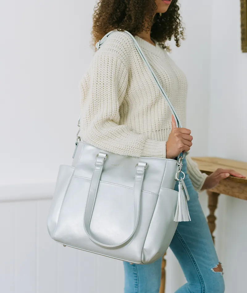 Silver Metallic Carina Tote Bag - Outlet Final Sale
