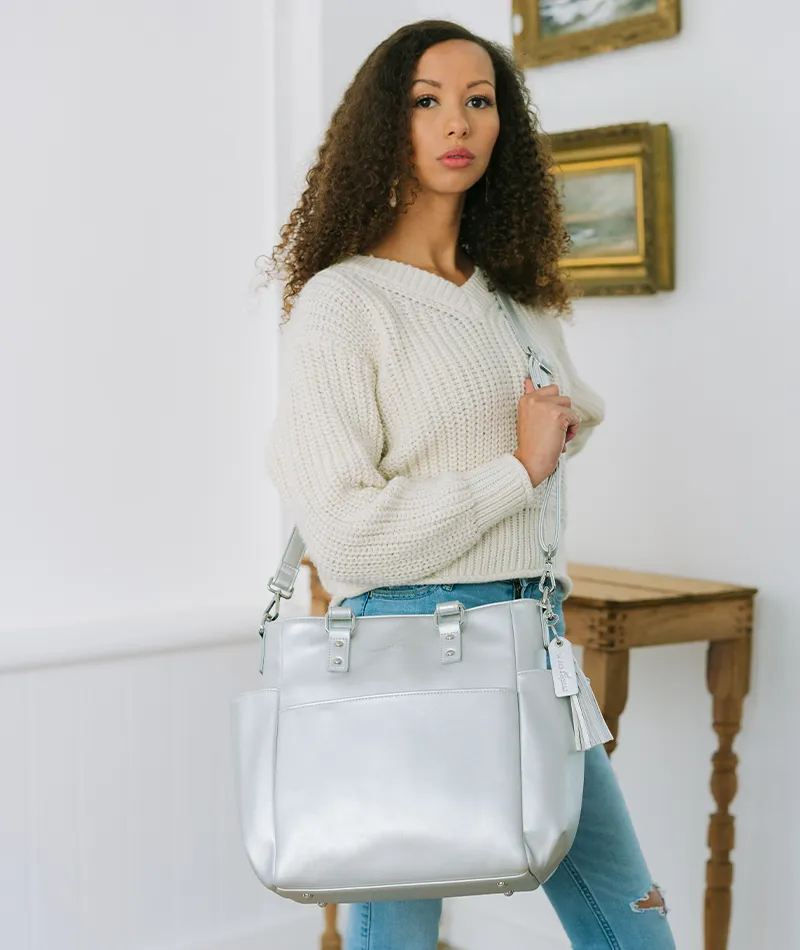 Silver Metallic Carina Tote Bag - Outlet Final Sale