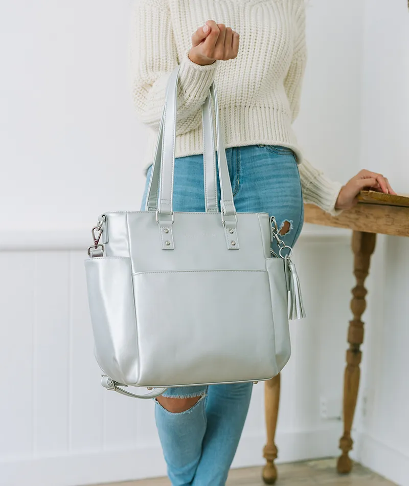 Silver Metallic Carina Tote Bag - Outlet Final Sale