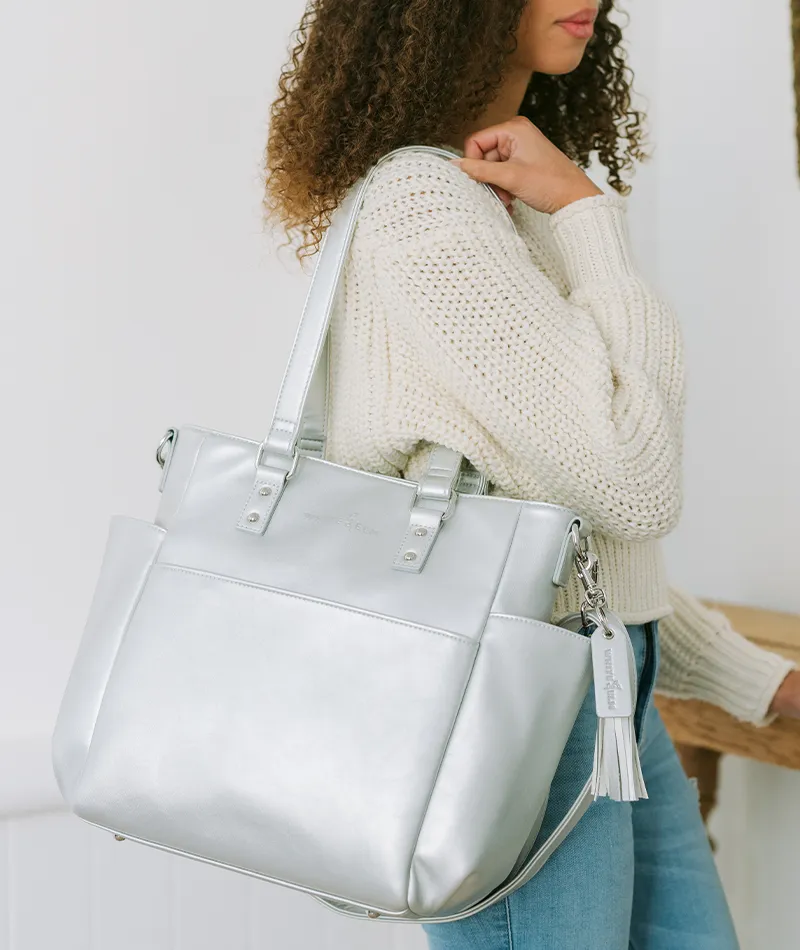Silver Metallic Carina Tote Bag - Outlet Final Sale