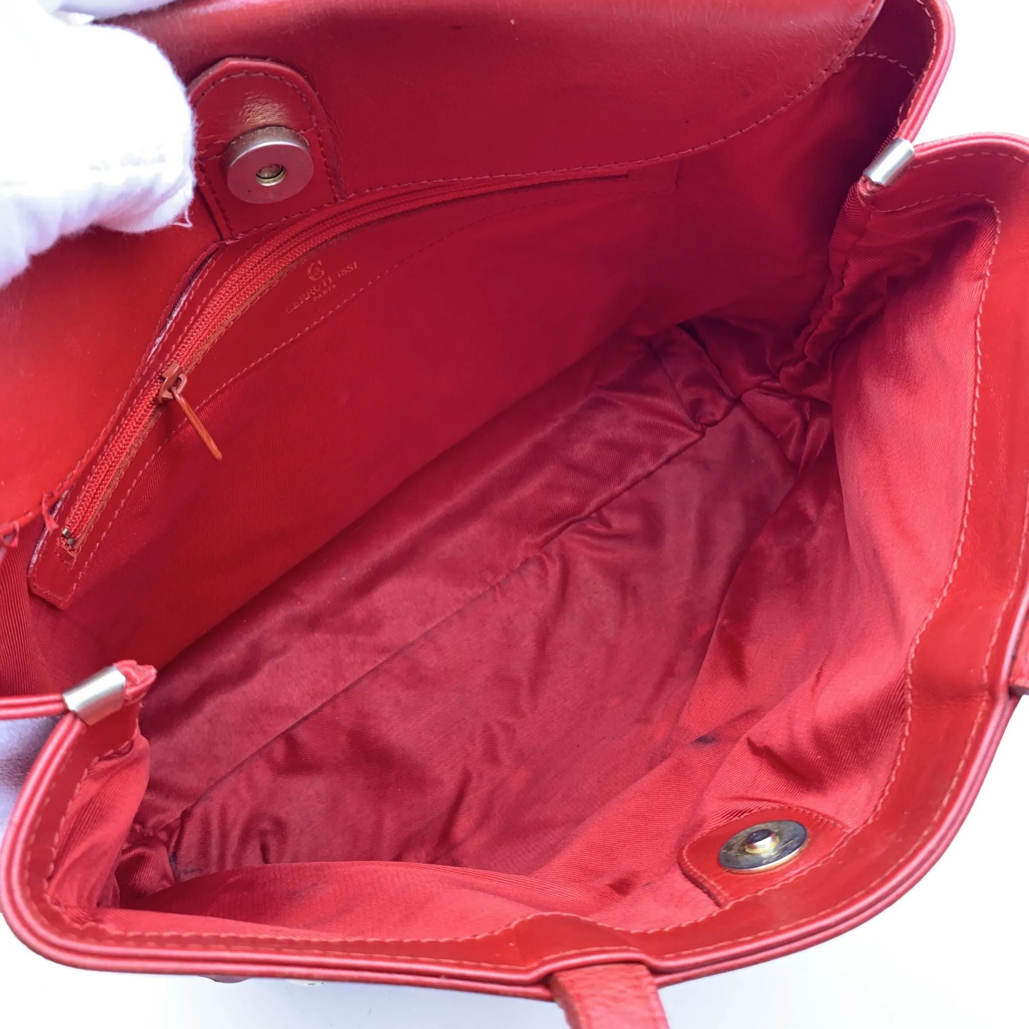 Cerruti 1881 Vintage Red Perforated Leather Tote Shoulder Bag