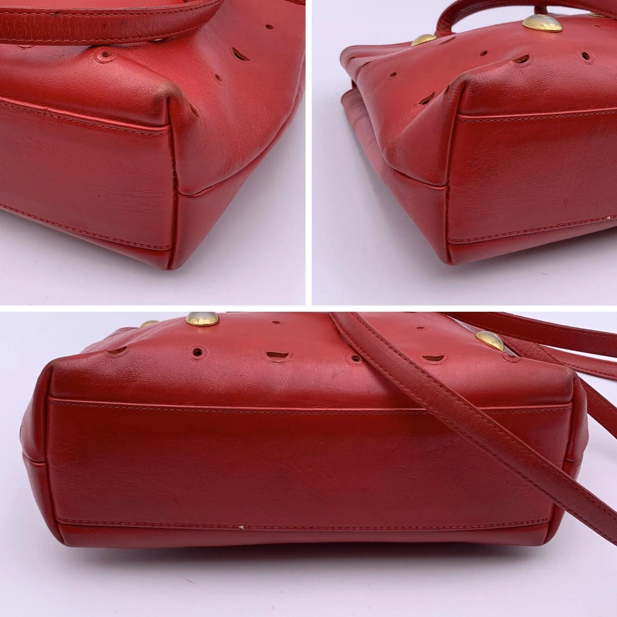 Cerruti 1881 Vintage Red Perforated Leather Tote Shoulder Bag