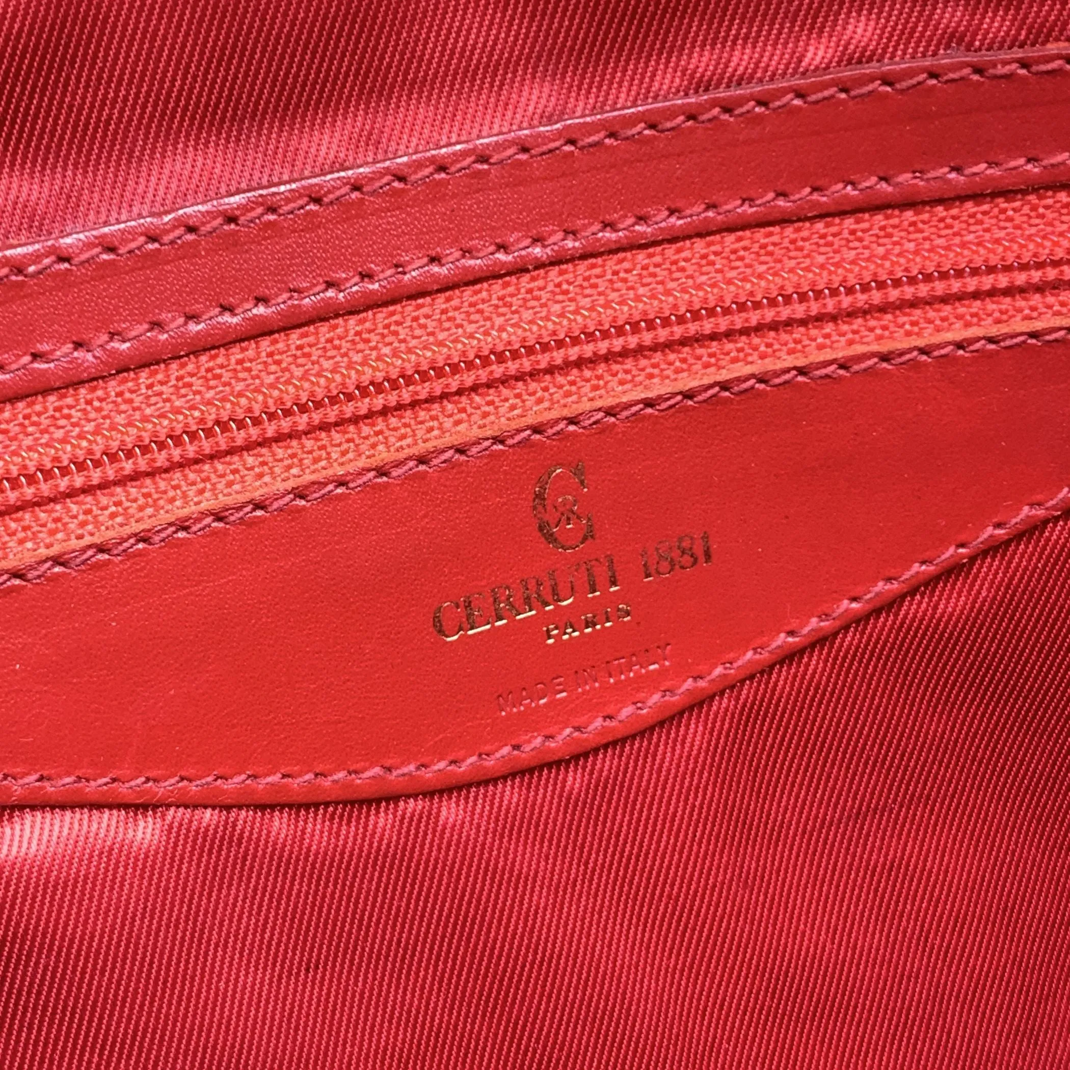 Cerruti 1881 Vintage Red Perforated Leather Tote Shoulder Bag