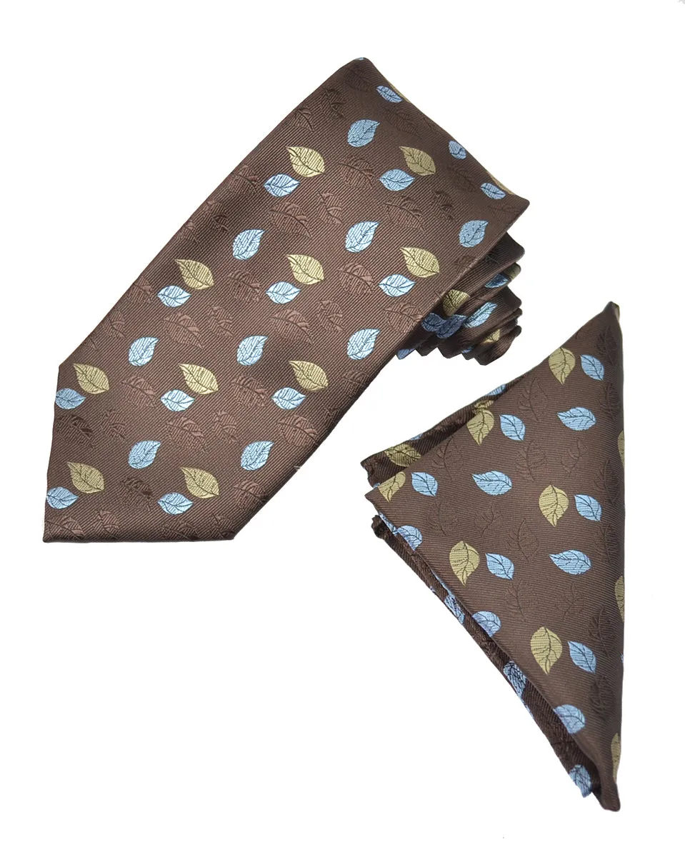 Cocoa Brown Floral Men's Tie and Pocket Square