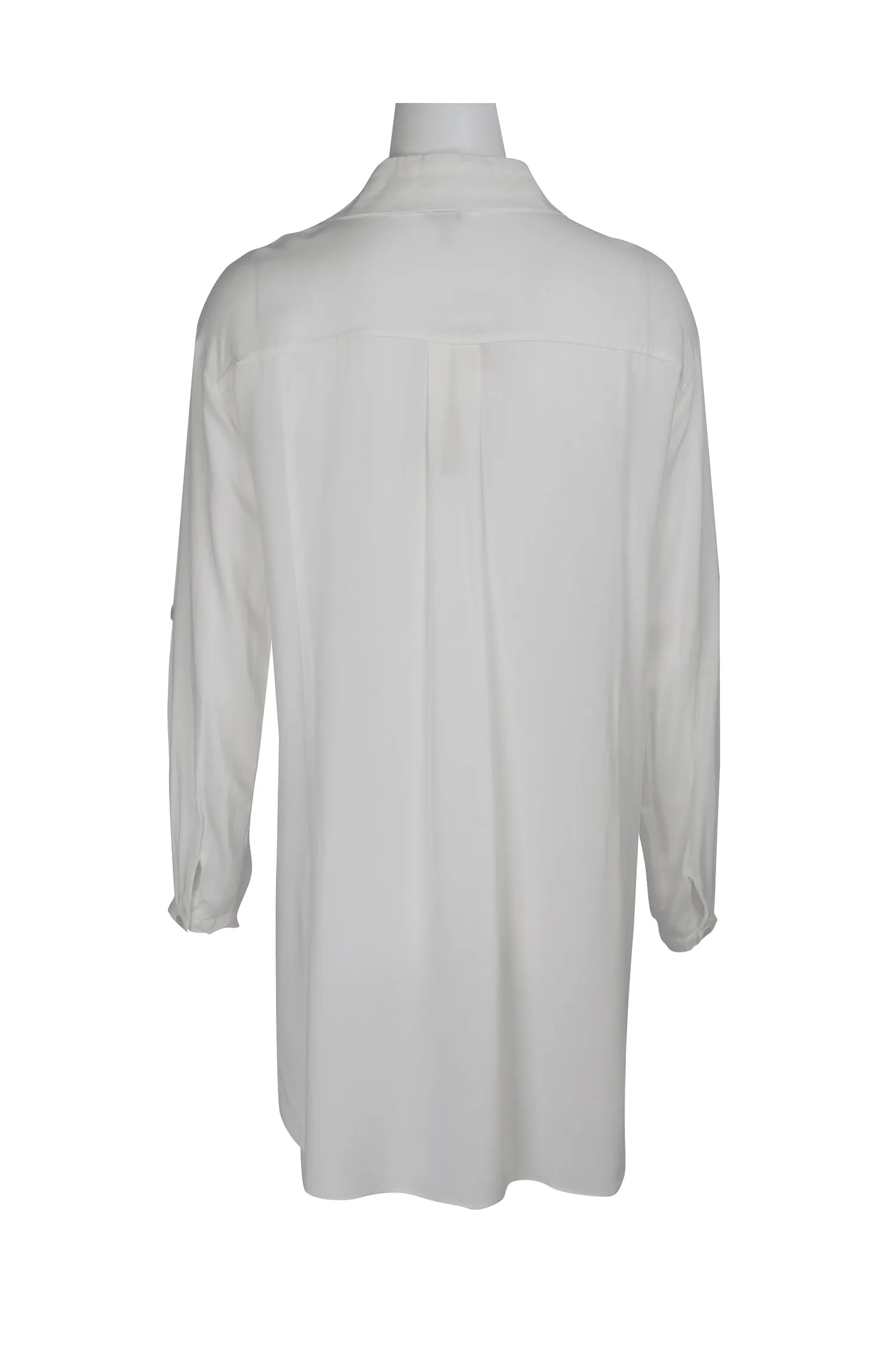 Cupio Collared Button Down 2 Way Sleeve Embellished Hi-Low Hem Viscose Top