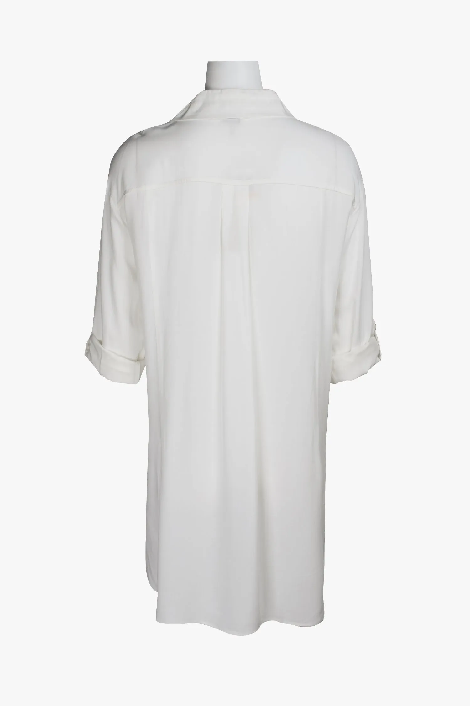 Cupio Collared Button Down 2 Way Sleeve Embellished Hi-Low Hem Viscose Top