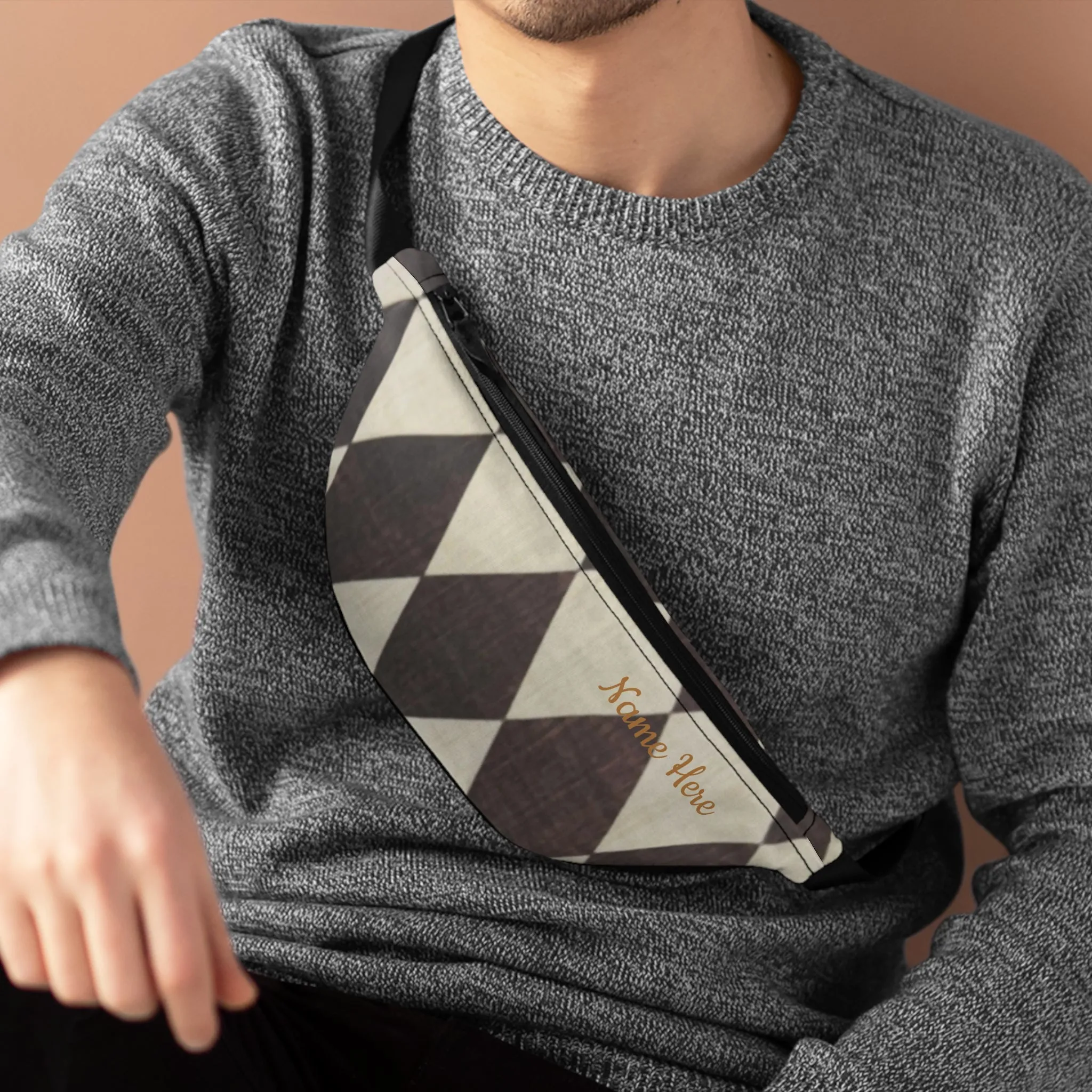 Customizable Diamond Print Belt Bag