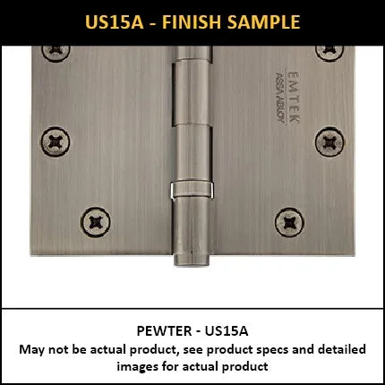 Emtek 91034 Steel Plain Bearing Hinge, 4" x 4", with 5/8" Radius Corners - Sold in Pairs