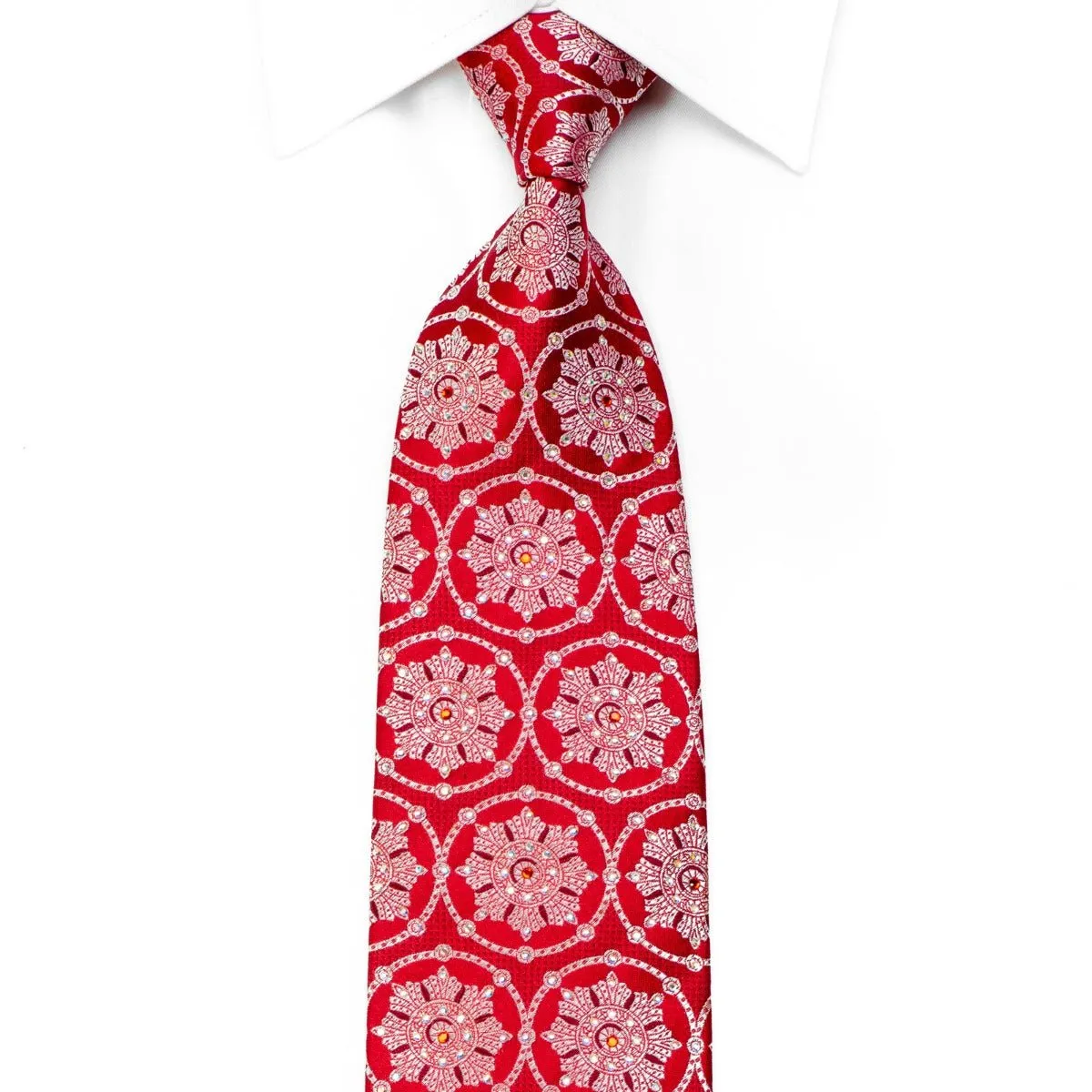 Franco Ferraro Rhinestone Tie Silver Medallions On Red