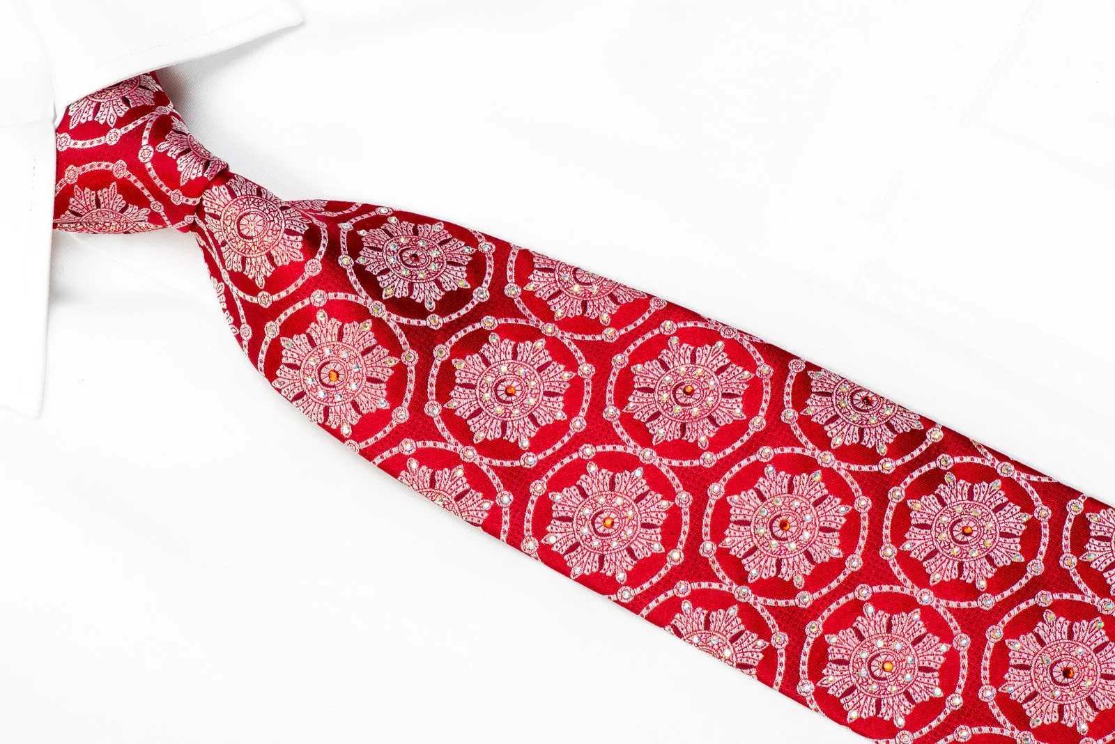 Franco Ferraro Rhinestone Tie Silver Medallions On Red