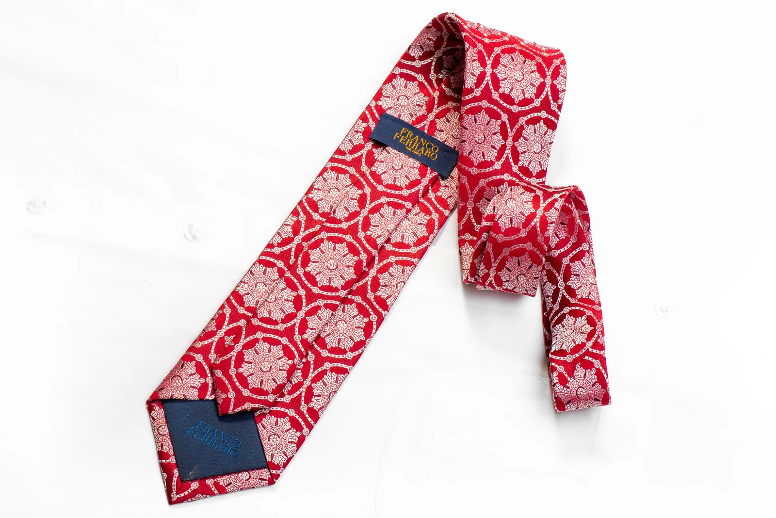 Franco Ferraro Rhinestone Tie Silver Medallions On Red