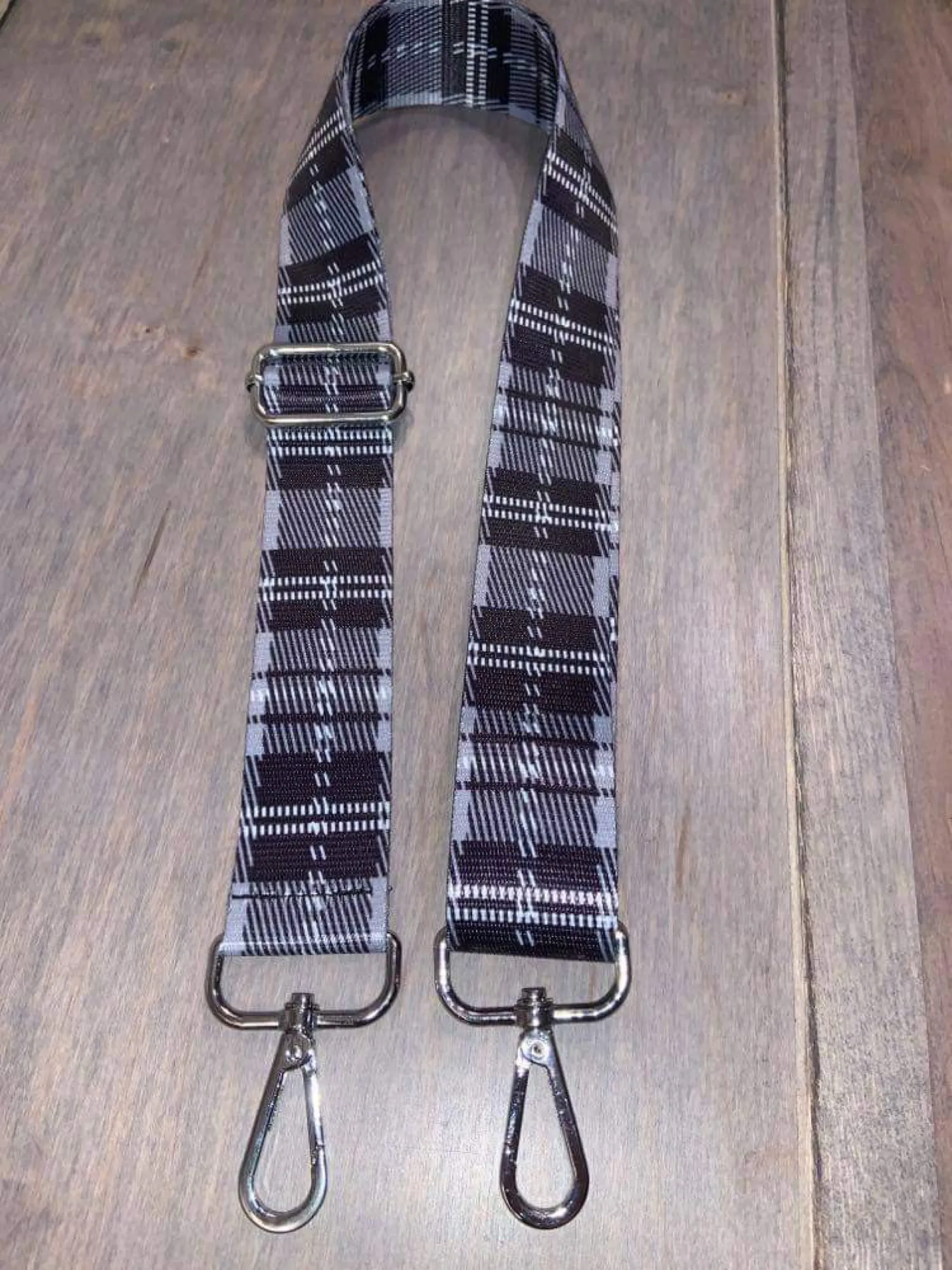 Grey Plaid Adjustable Bag Strap