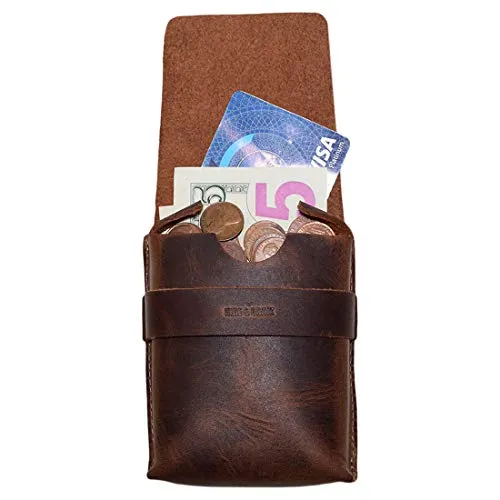Hide & Drink, Leather Card Organizer Pouch, Holds Up to 12 Cards Plus Folded Bills / Coin Holder / Vintage / Stylish / Accessories, Handmade - Bourbon Brown