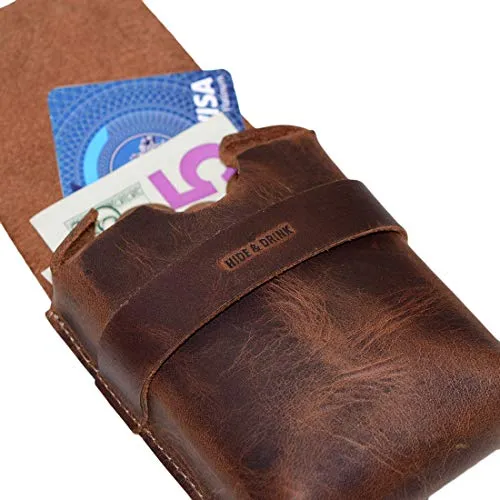 Hide & Drink, Leather Card Organizer Pouch, Holds Up to 12 Cards Plus Folded Bills / Coin Holder / Vintage / Stylish / Accessories, Handmade - Bourbon Brown