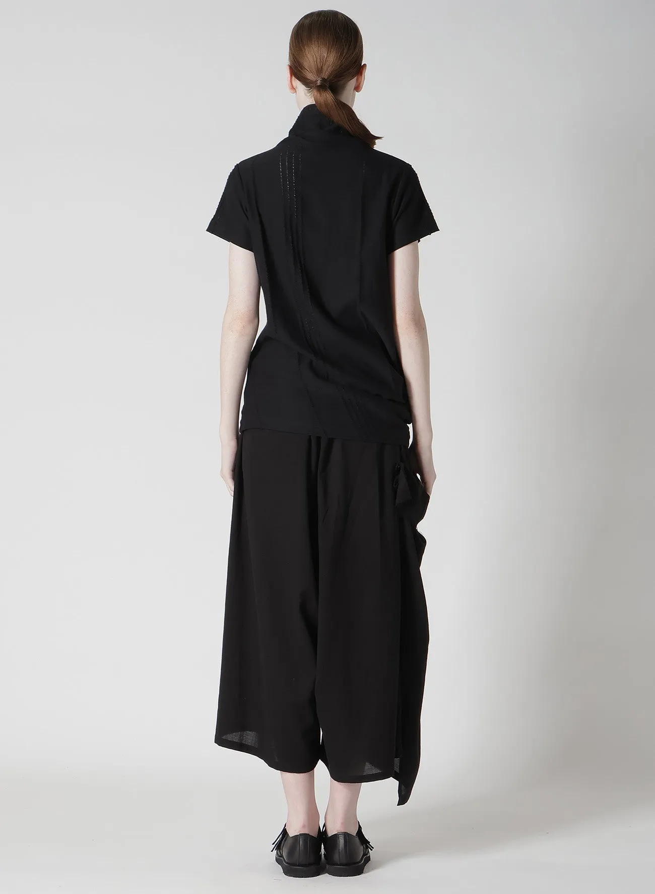 JACQUARD JERSEY HIGH NECK CRUNCHED SIDE T