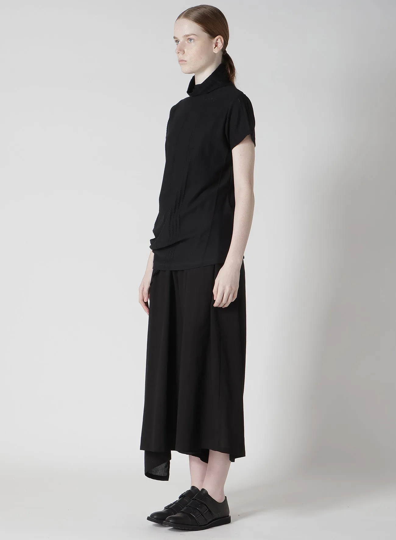 JACQUARD JERSEY HIGH NECK CRUNCHED SIDE T