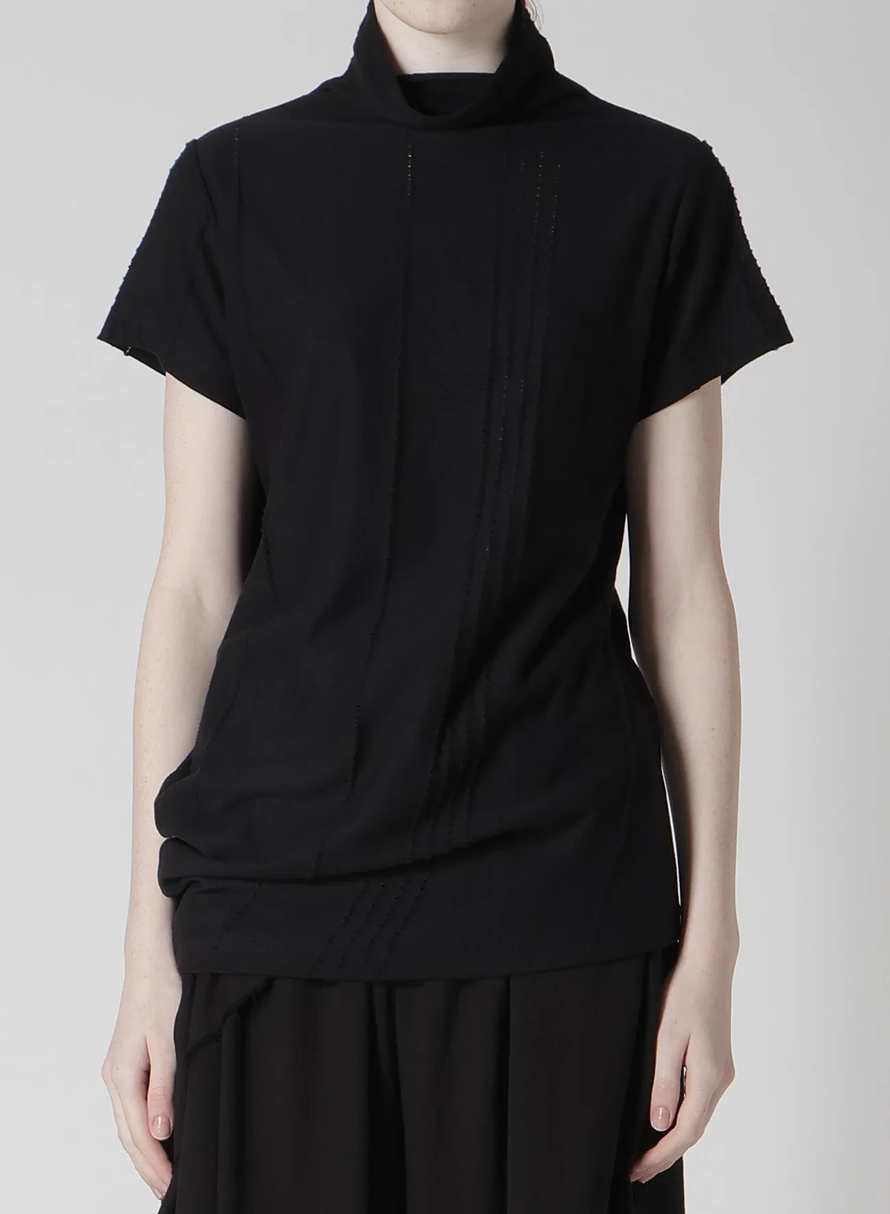 JACQUARD JERSEY HIGH NECK CRUNCHED SIDE T
