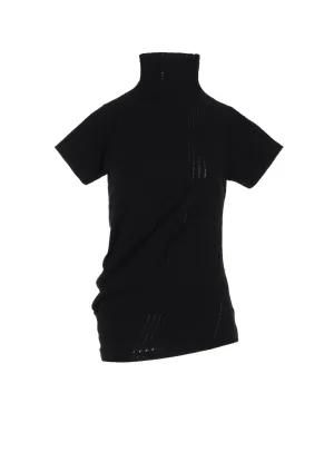 JACQUARD JERSEY HIGH NECK CRUNCHED SIDE T
