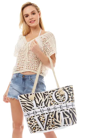 LOA256 Love Yourself Animal Pattern Beach Bag