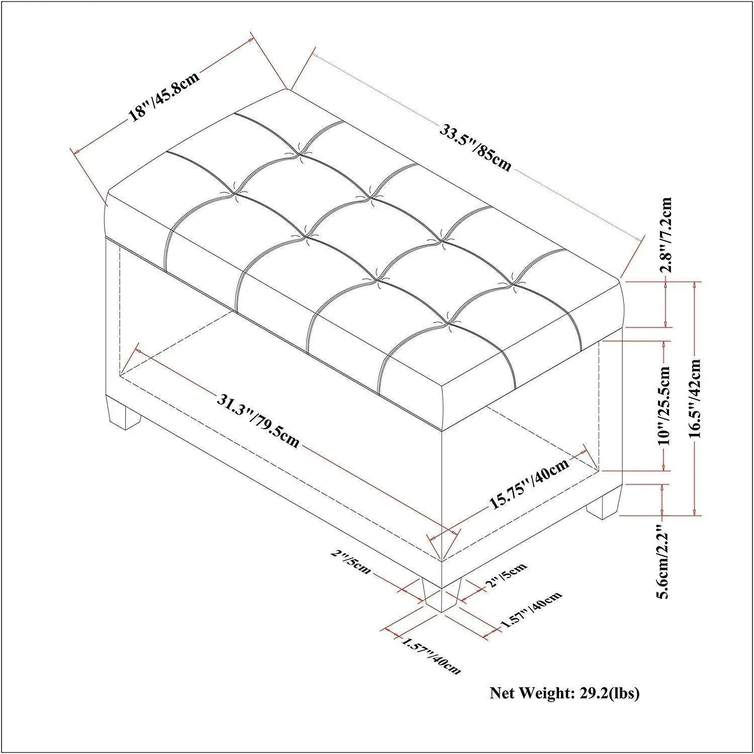 Luper Tufted Storage Bench Ottoman Pouffes with Storage
