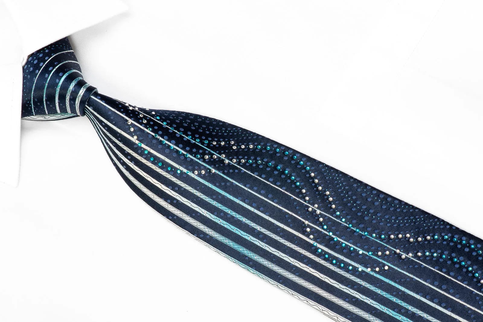 Park Land Mens Rhinestone Tie Vertical Stiped Waves On Blue With Sparkles