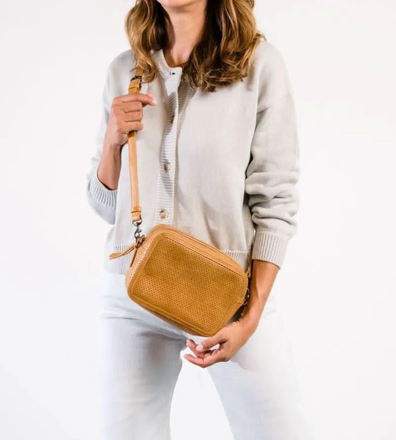 Perforated Medium Zipper Crossbody Bag