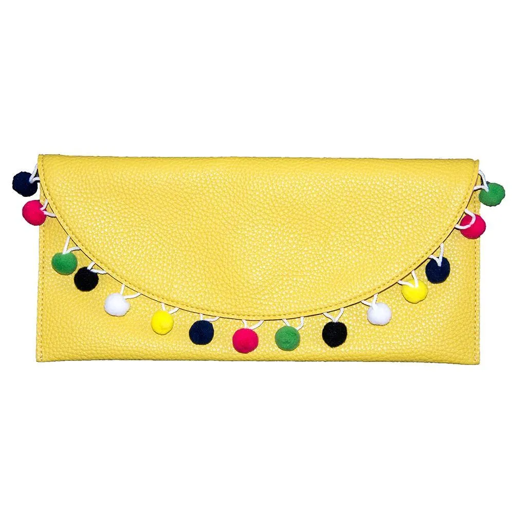 Pom Pom Vegan Leather Clutch