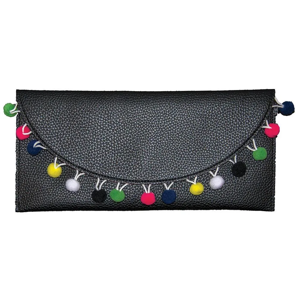Pom Pom Vegan Leather Clutch