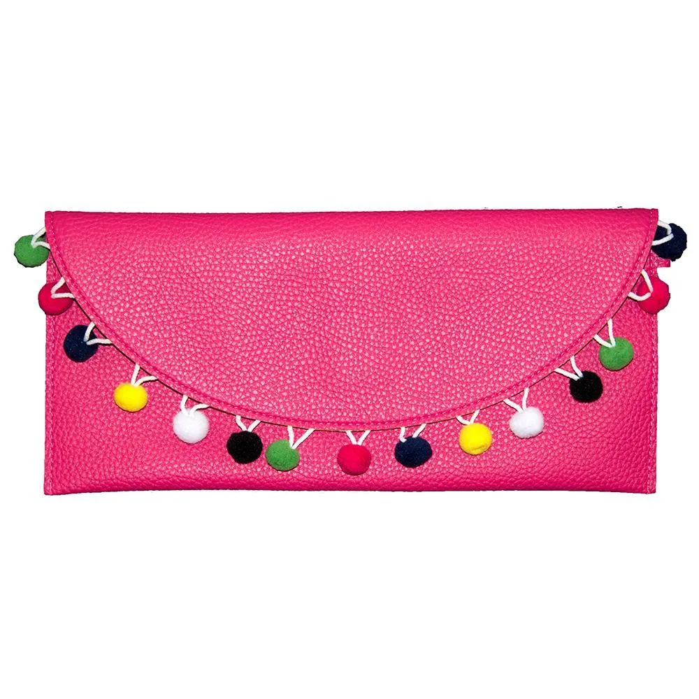 Pom Pom Vegan Leather Clutch