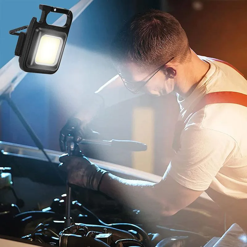 Portable Flashlight Keychain Mini LED Light Glare COB USB Charging Emergency Lamps Work Light Outdoor Camping Light Corkscrew keychain flash light led