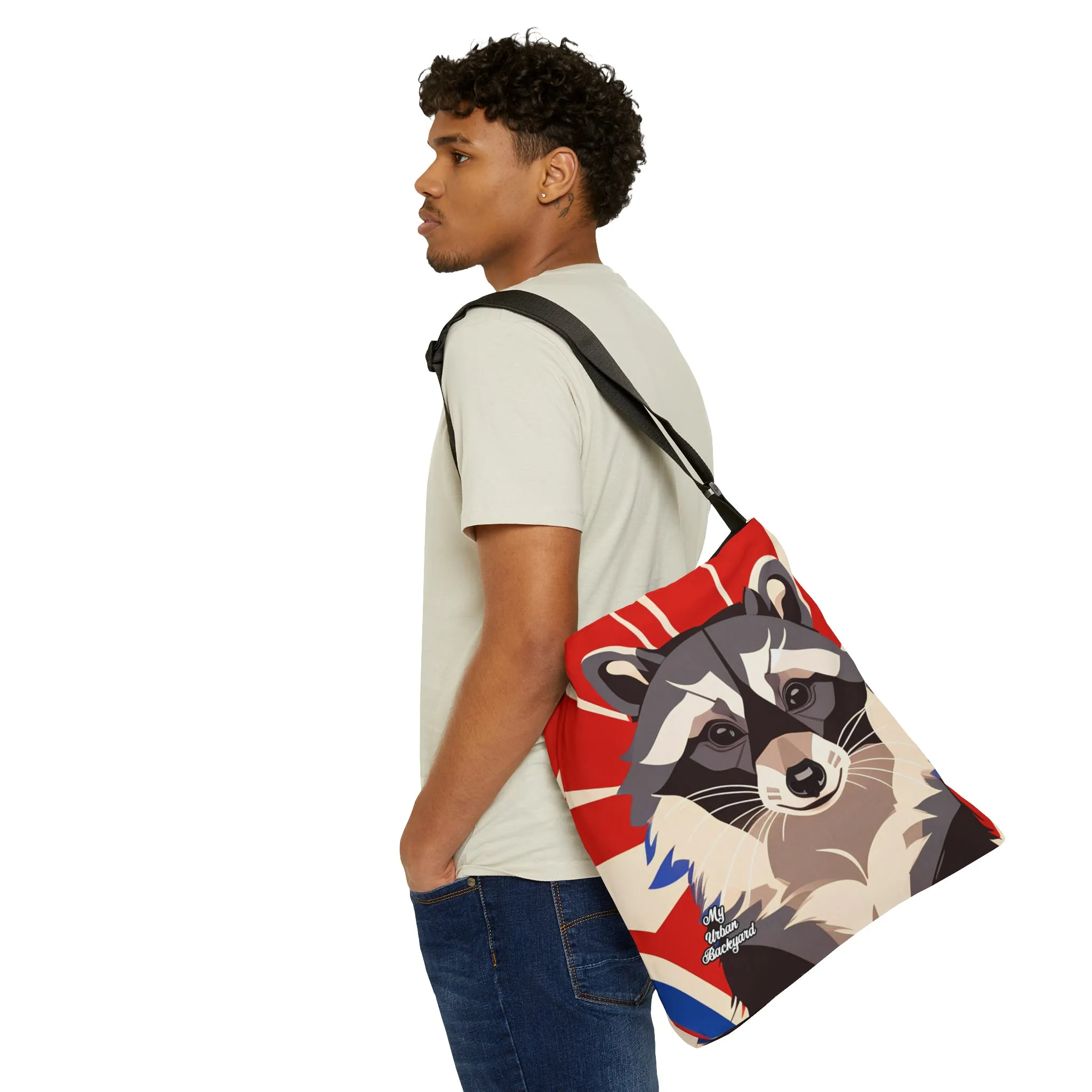 Raccoon on Art Deco Rays, Tote Bag with Adjustable Strap - Trendy and Versatile