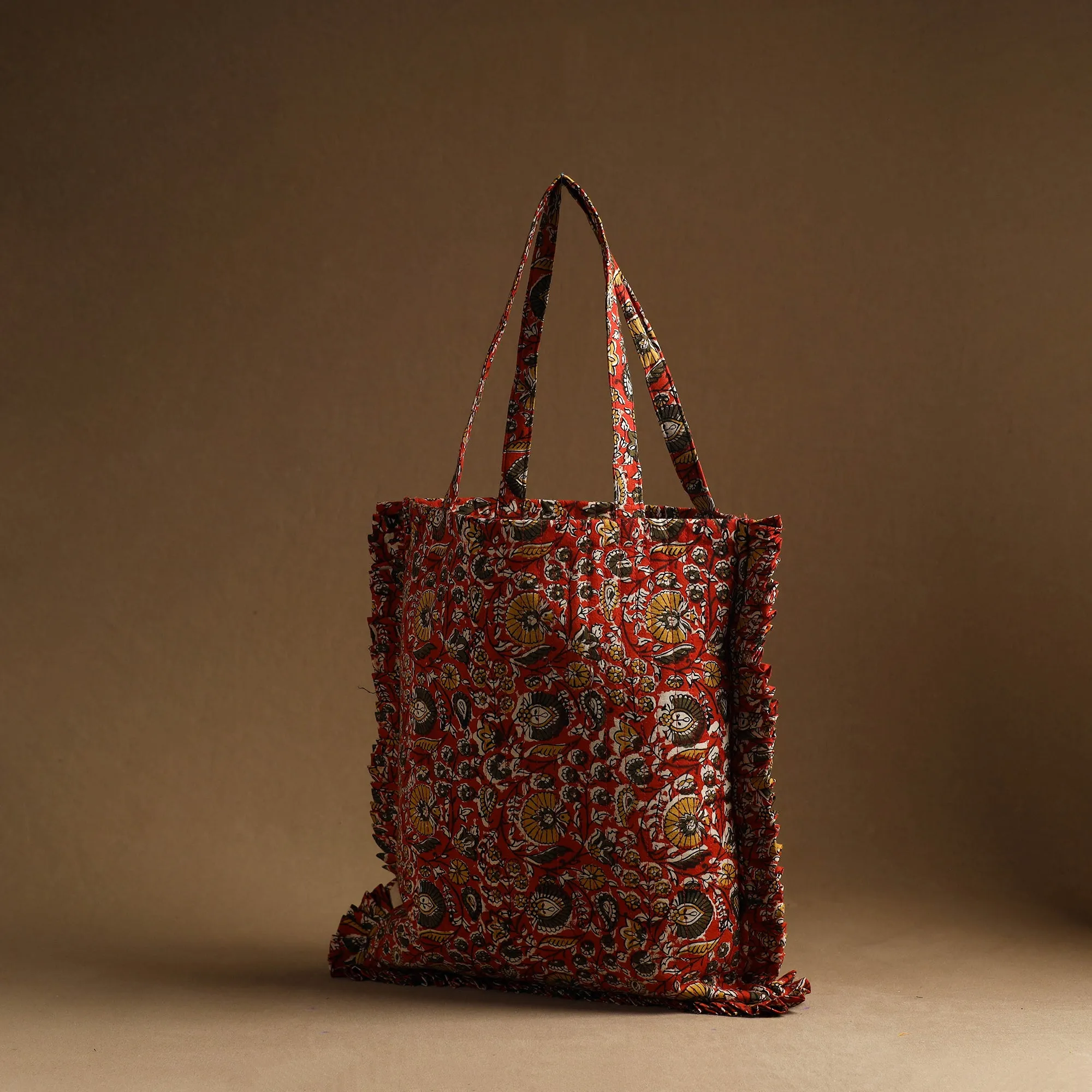 Red - Handcrafted Cotton Frill Jhola Bag 14