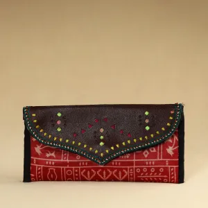 Red - Kutch Embroidery Mashru Silk Handmade Leather Wallet 09