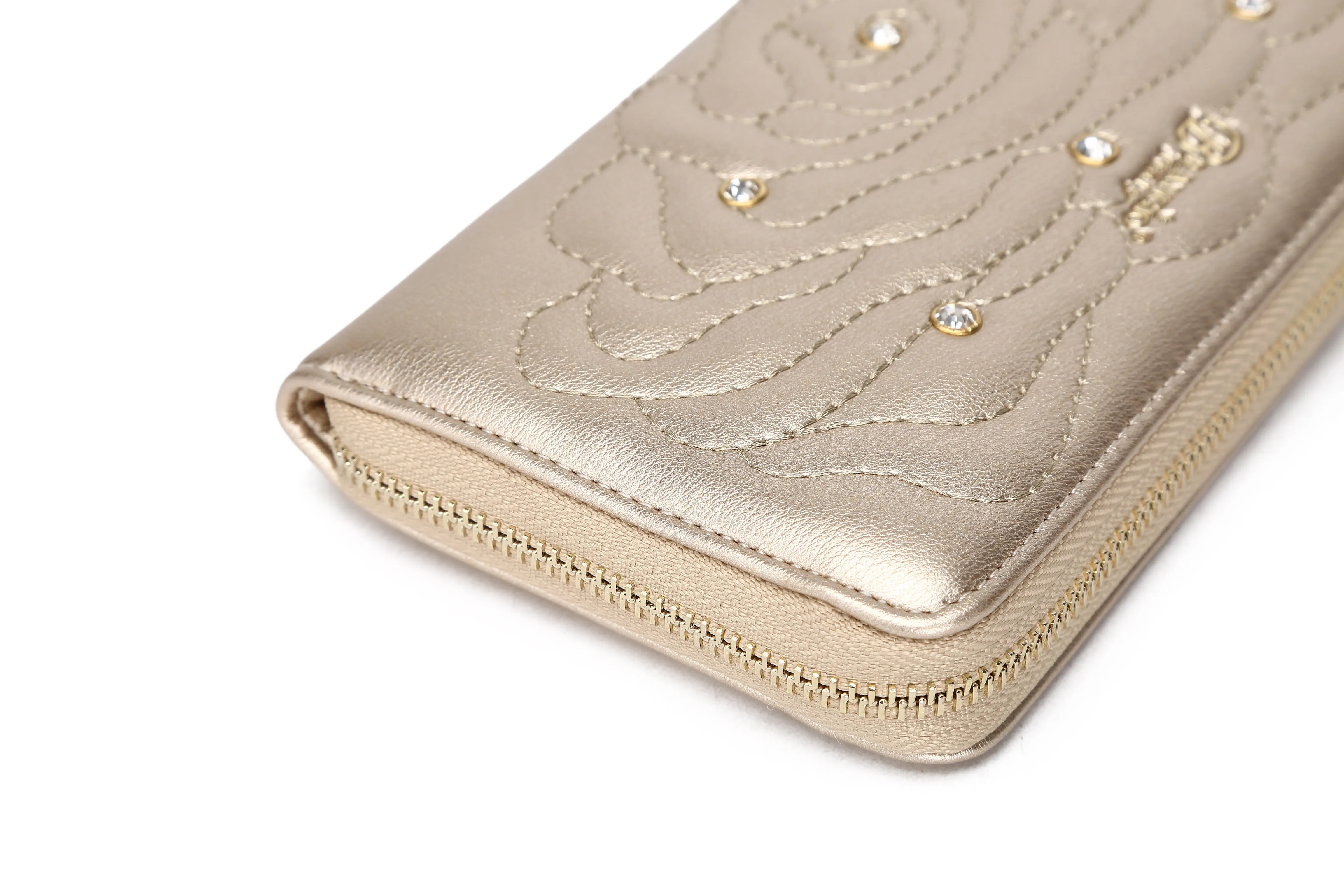 Rosette 3D Vegan Leather Crystal Wristlet Wallet