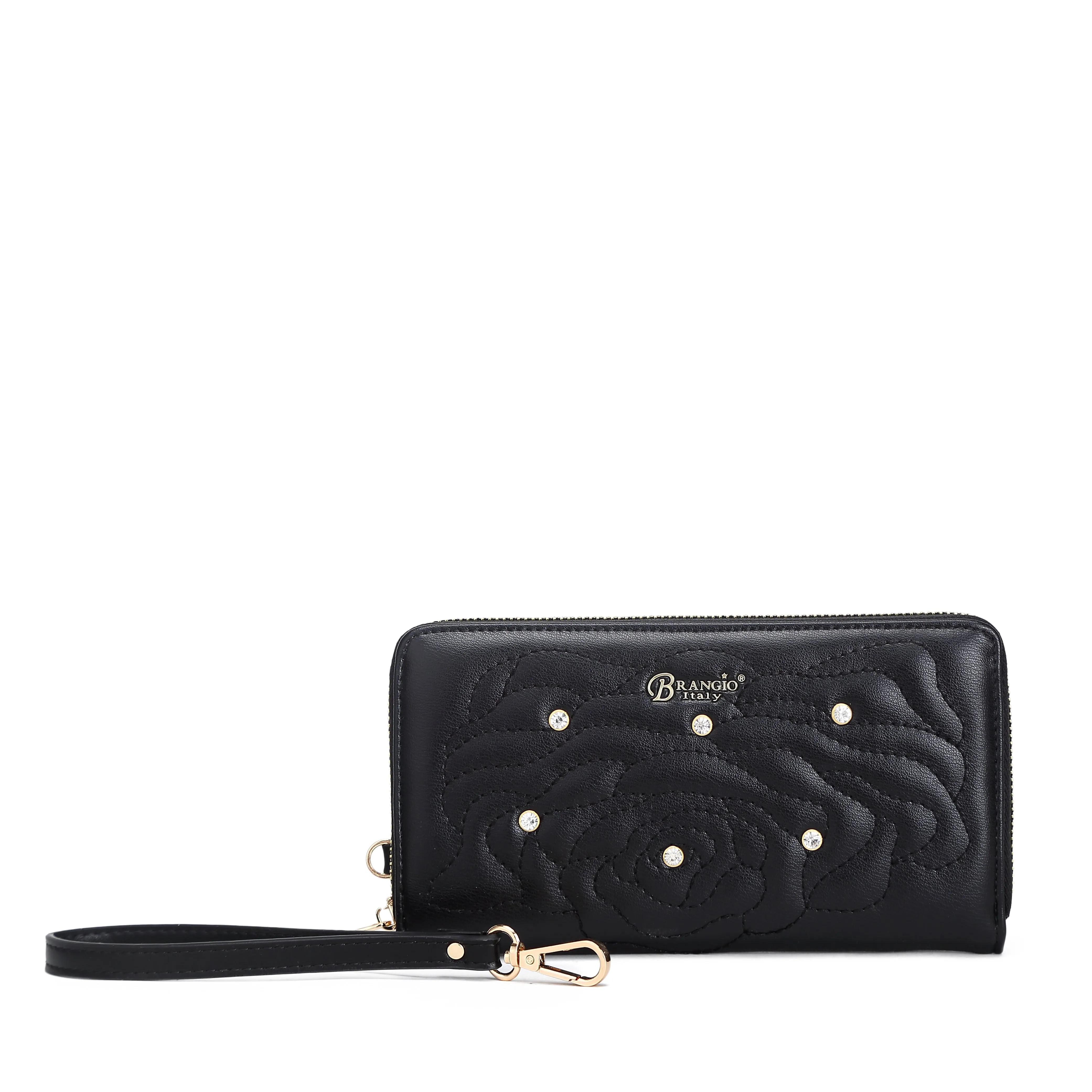 Rosette 3D Vegan Leather Crystal Wristlet Wallet